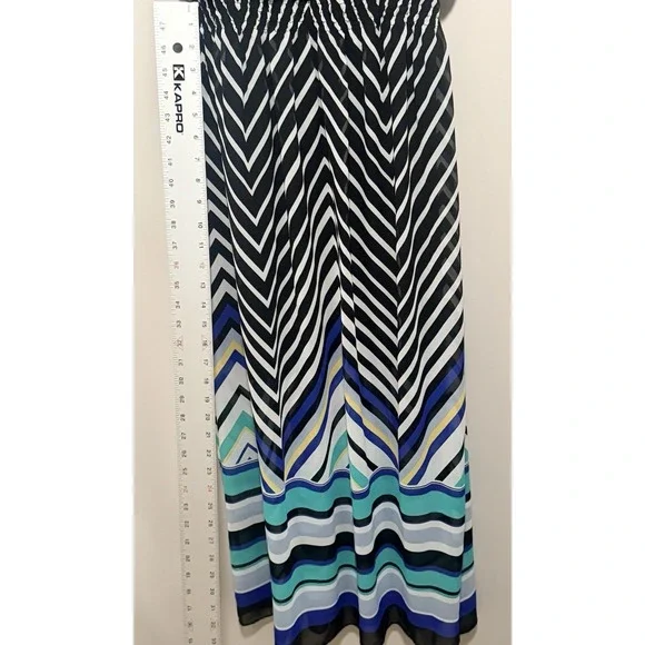 En Focus Studio Striped Maxi Dress Black White Blue Drawstring Strap Size 12 - Picture 7 of 7